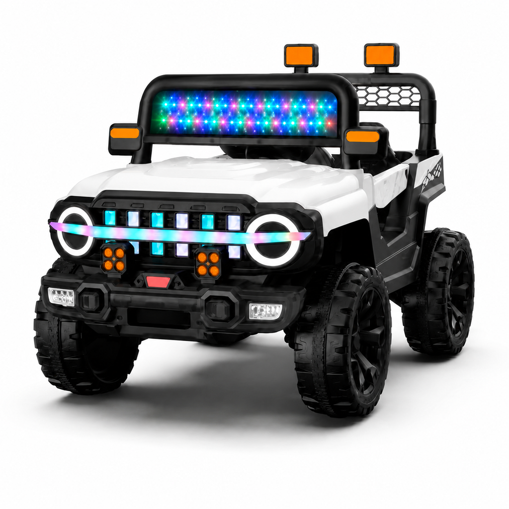 Voiture Électrique 4x4 Enfant Blanche – Style Jeep avec LED Multicolores