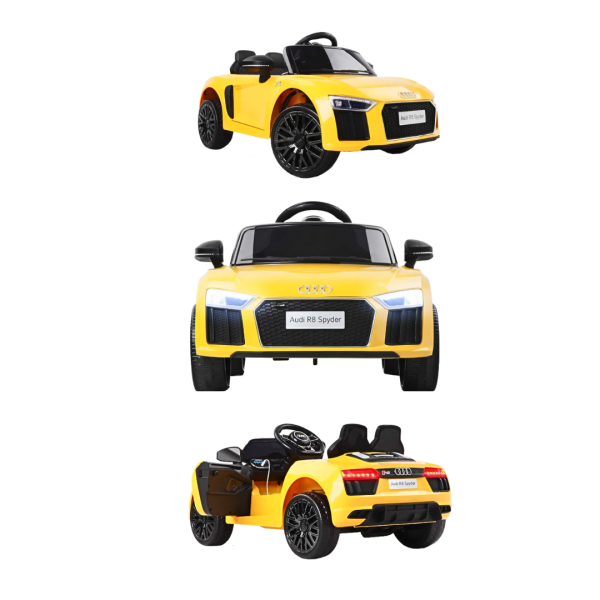 Voiture Électrique Audi R8 12V Jaune – Roues EVA, Lumières LED & Musique