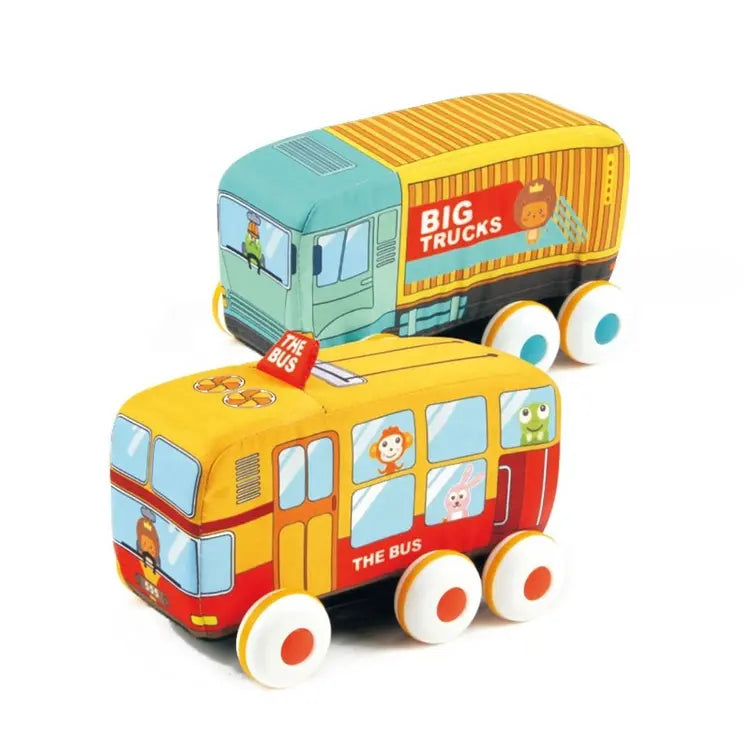 Coffret de 2 Véhicules en Tissu à Friction – Bus et Camion Dès 12 Mois