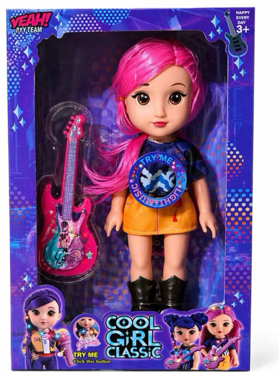 Poupée Rock Star Cool Girl avec Guitare, Musique et Lumières – Dès 3 Ans