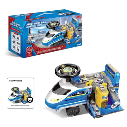 Rail Express 2-en-1 – Rampe « High-Speed » + Mini Voiture (Design Locomotive)