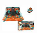 Jeu de basketball de table Kings Sport comprenant deux paniers et des lanceurs orange.