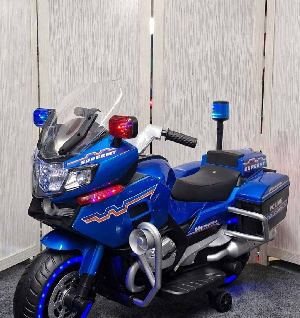 Moto électrique de police pour enfants Bleu
