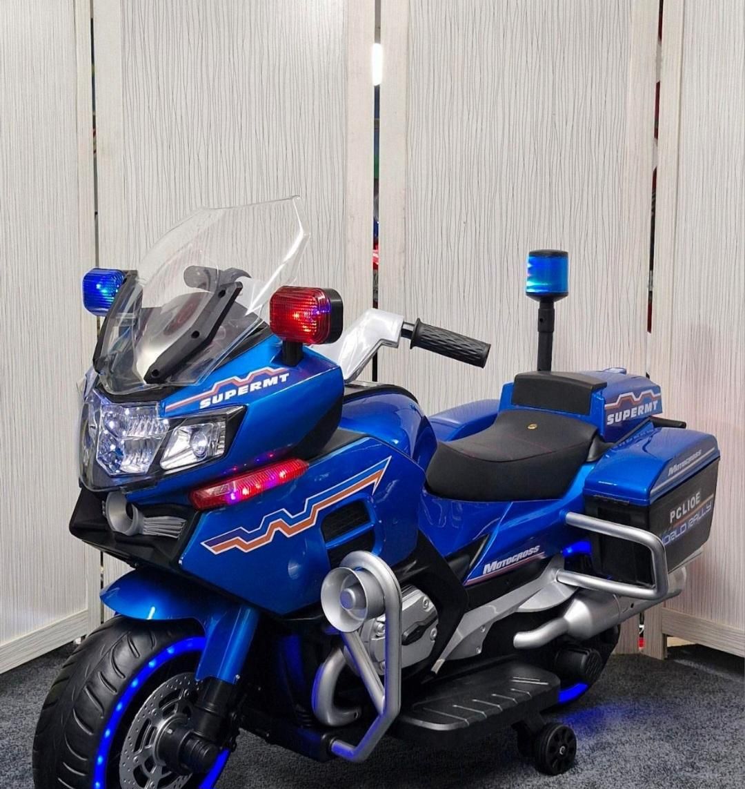 Moto électrique de police pour enfants Bleu