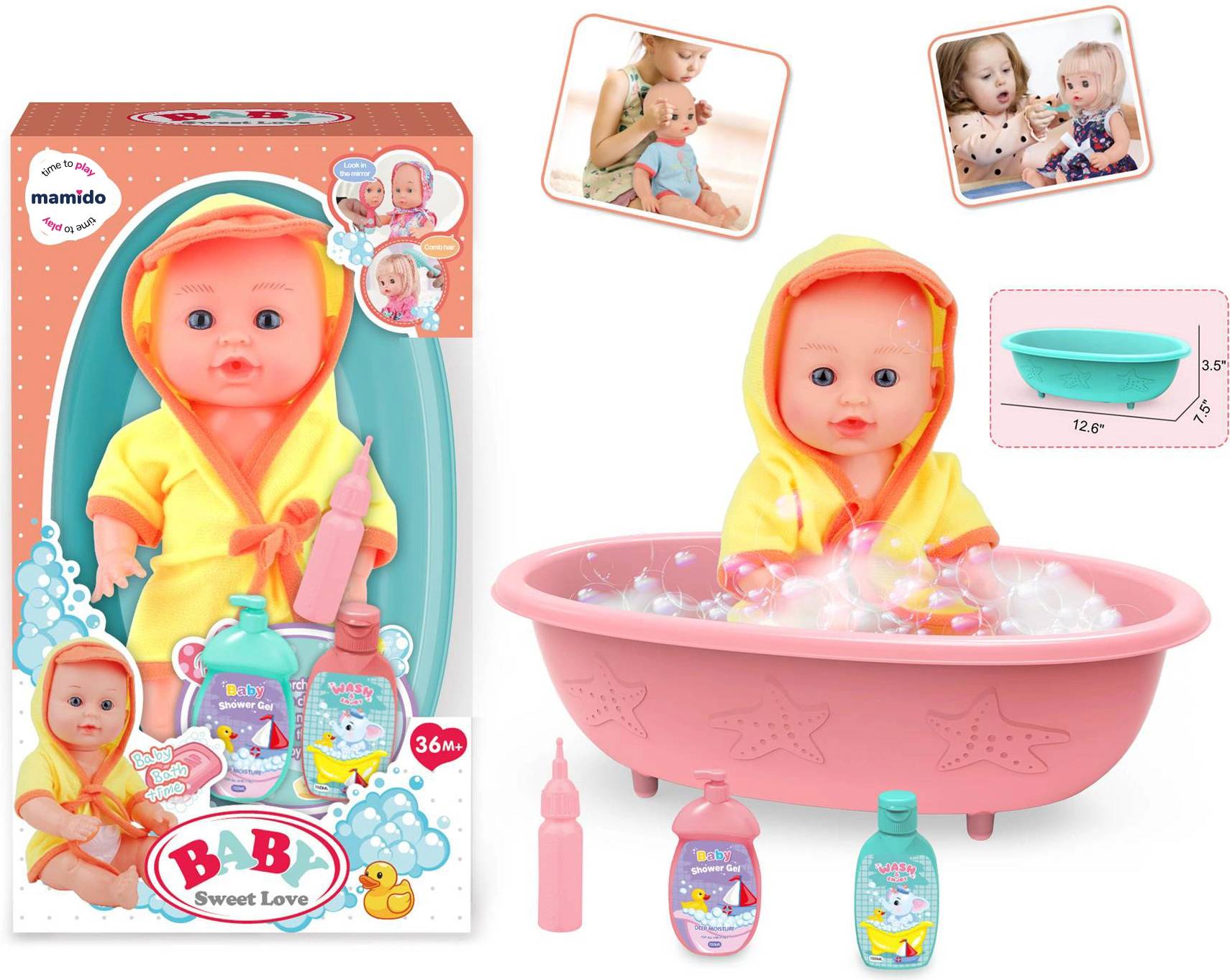 Poupée Bébé avec Baignoire et Accessoires de Bain – Jeu d’Imitation dès 3 Ans