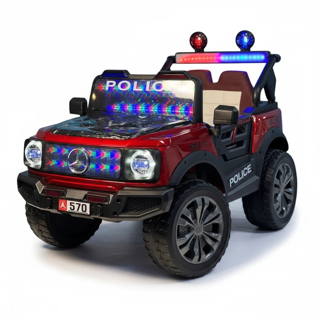 Voiture Électrique Mercedes Police 12V – 4x4 Off-Road- Rouge