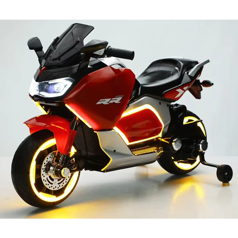 Moto Électrique Sportive RR 12V pour Enfant avec Roues de Stabilité - Rouge