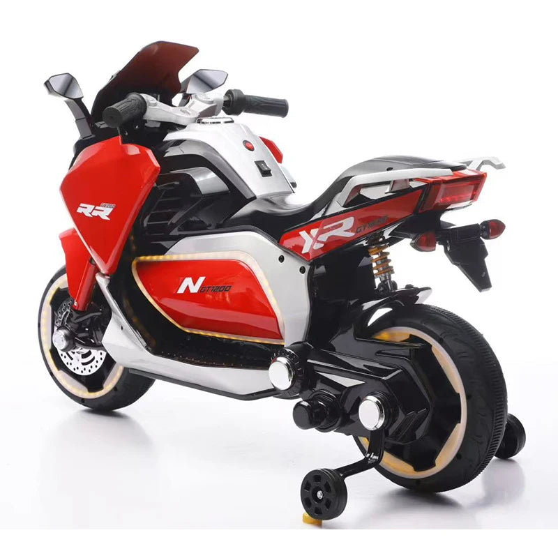 Moto Électrique Sportive RR 12V pour Enfant avec Roues de Stabilité - Rouge