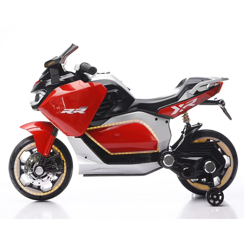Moto Électrique Sportive RR 12V pour Enfant avec Roues de Stabilité - Rouge