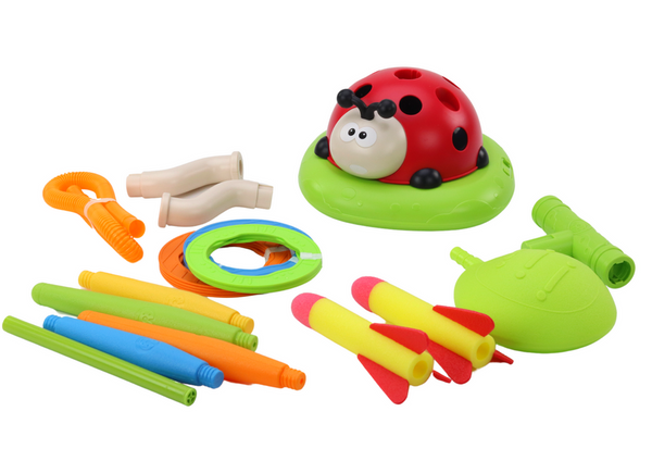 Coccinelle Sportive 3-en-1 pour Enfants – Corde à Sauter Automatique, Jeu de Lancer & Lance-Fusées | Jouet Extérieur Multifonction