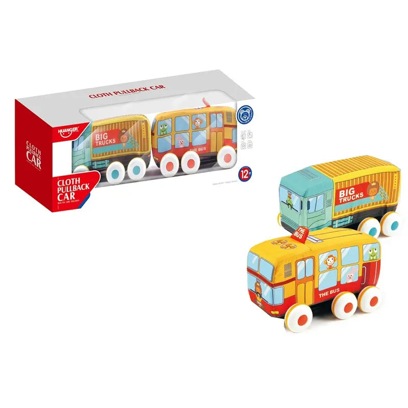 Coffret de 2 Véhicules en Tissu à Friction – Bus et Camion Dès 12 Mois