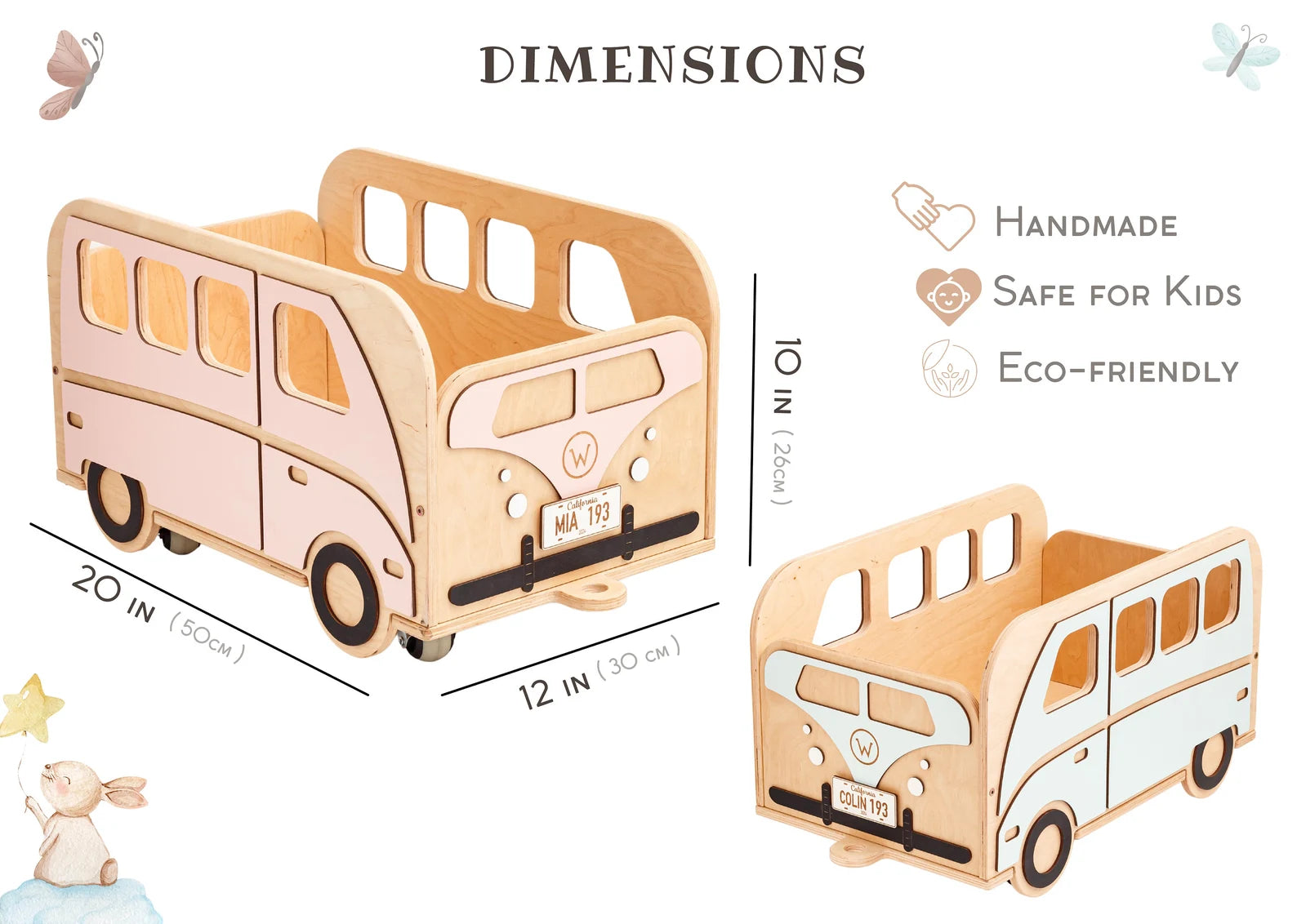 Coffre à Jouets Voiture Personnalisé – Bois Naturel & Roulettes