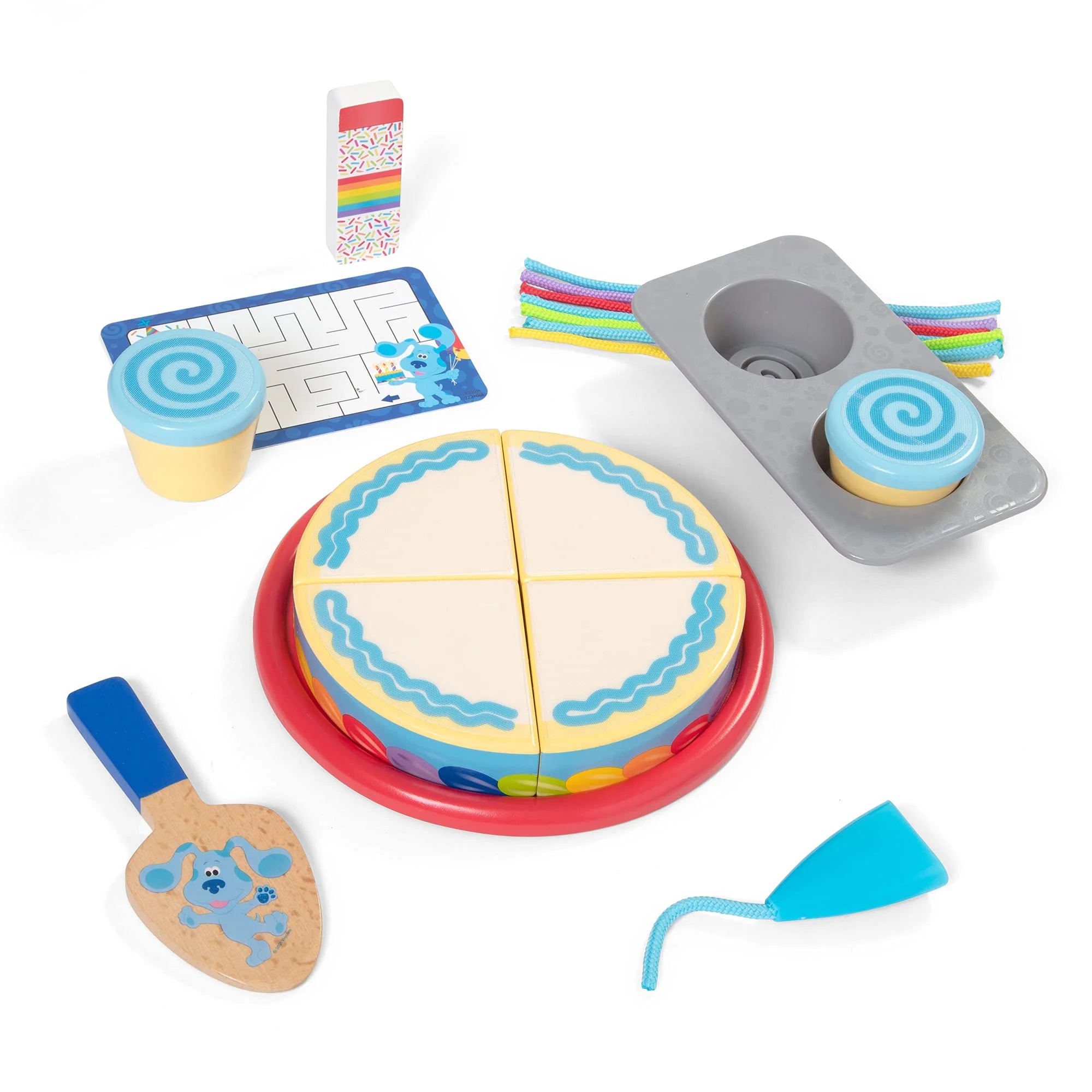 les indices et vous de Melissa & Doug Blue ! Ensemble de jeu de fête d'anniversaire en bois
