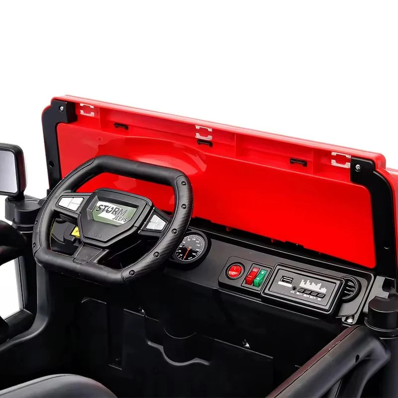 Voiture Électrique Jeep 4x4 2 Places 12V pour Enfants – 4 Moteurs, Télécommande | 1 à 10 Ans blanc - Rouge