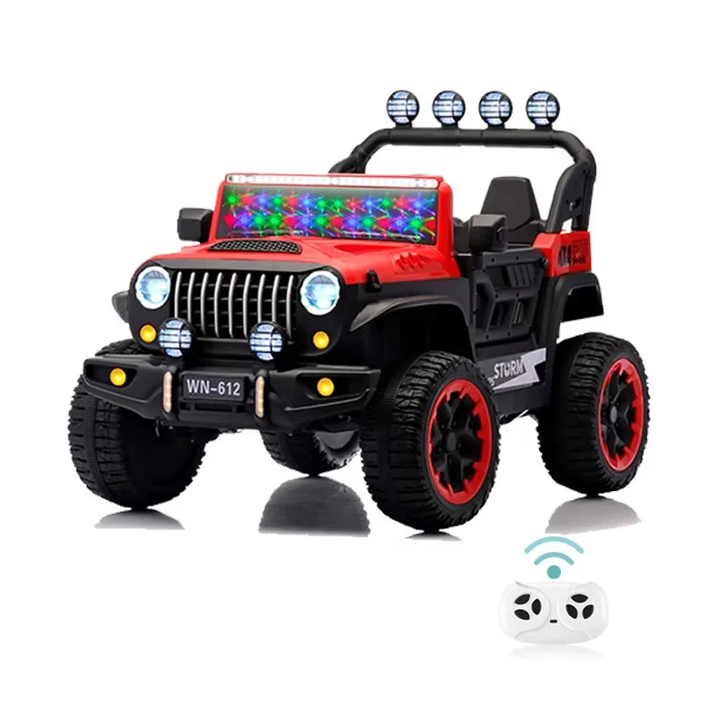 Voiture Électrique Jeep 4x4 2 Places 12V pour Enfants – 4 Moteurs, Télécommande | 1 à 10 Ans blanc - Rouge