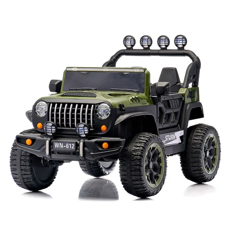 Voiture Électrique Jeep 4x4 2 Places 12V pour Enfants – 4 Moteurs, Télécommande | 1 à 10 Ans blanc - Vert)