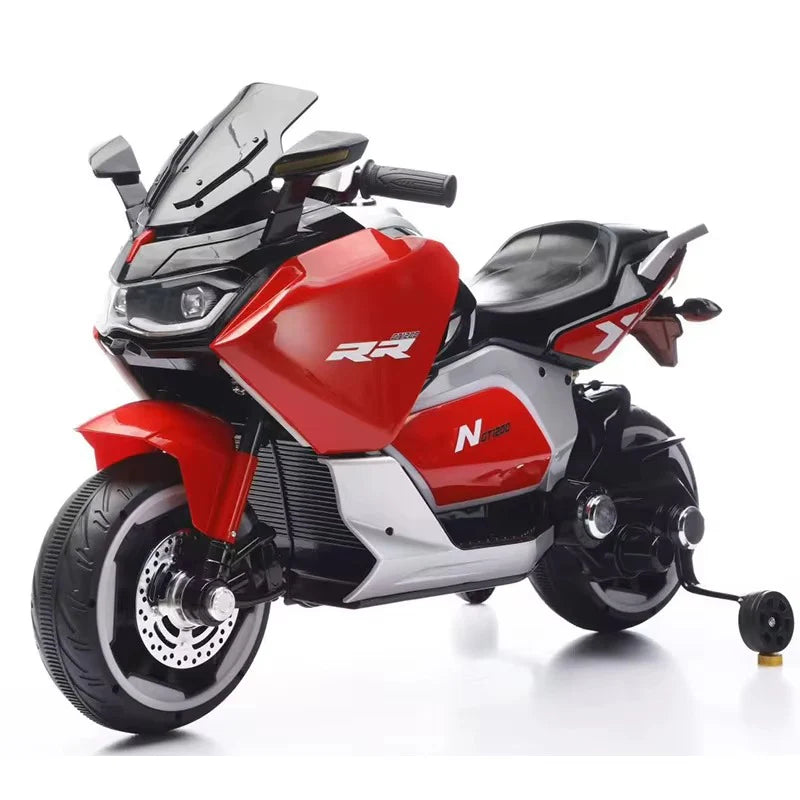 Moto Électrique Sportive RR 12V pour Enfant avec Roues de Stabilité - Rouge