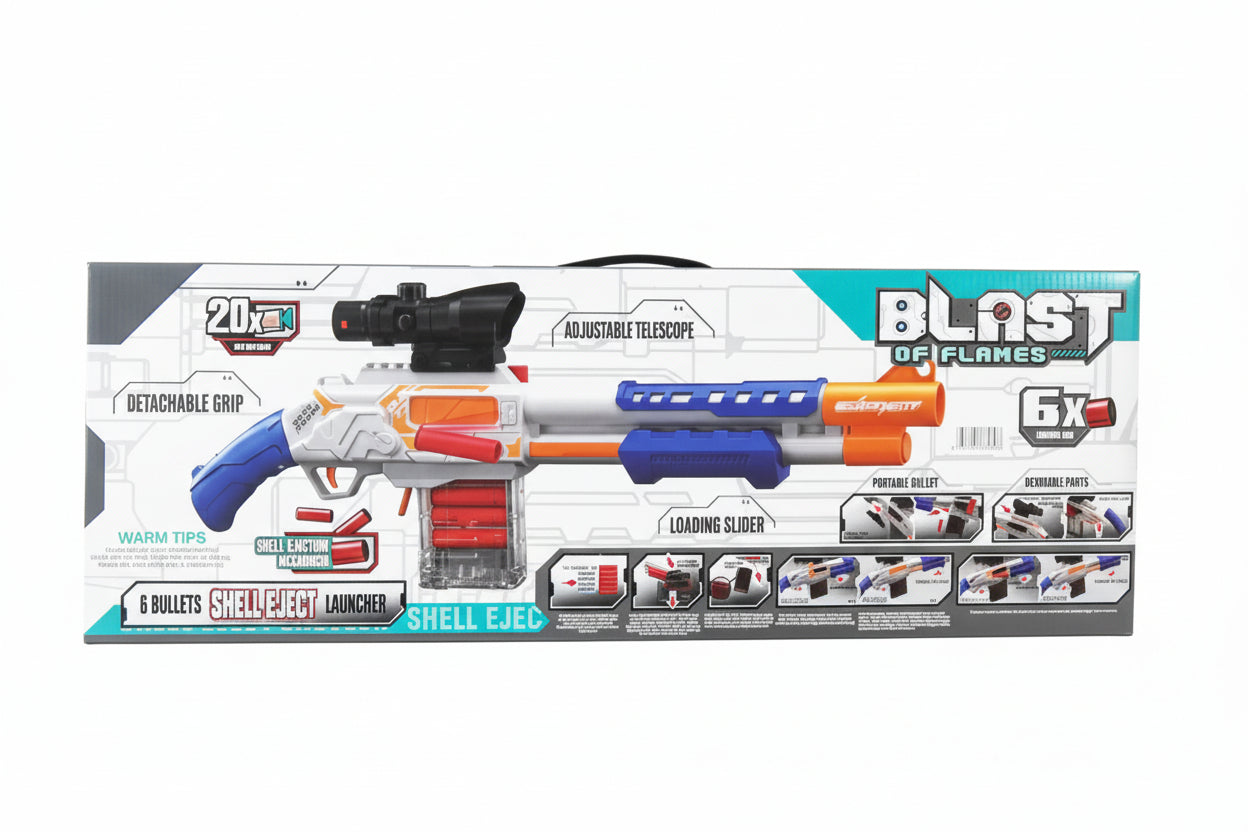 Fusil à Pompe "Blast of Flames" – Lanceur de Balles en Mousse avec Éjection de Douilles Réaliste