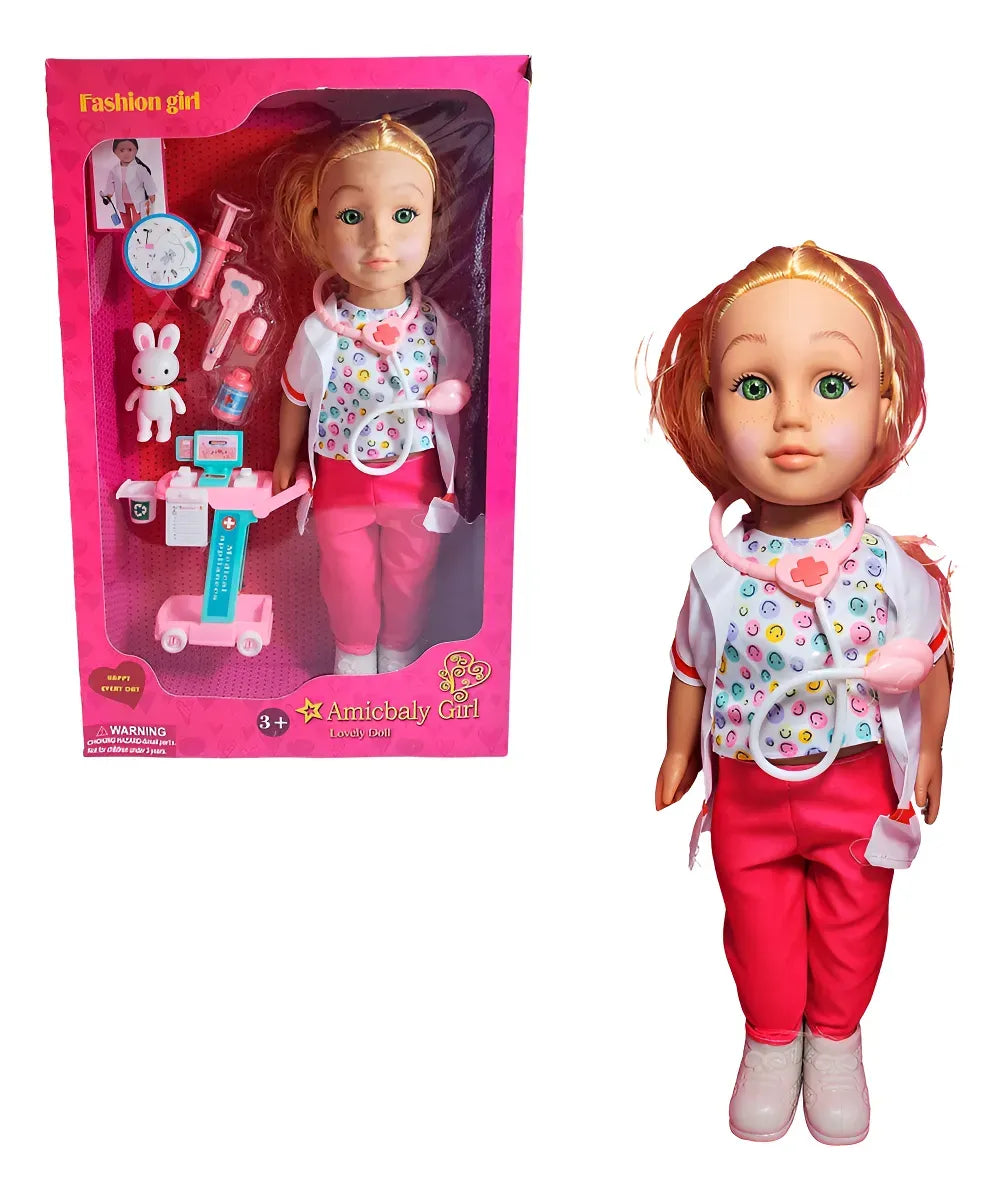 Poupée Vétérinaire / Médecin avec Chariot de Soin et Accessoires