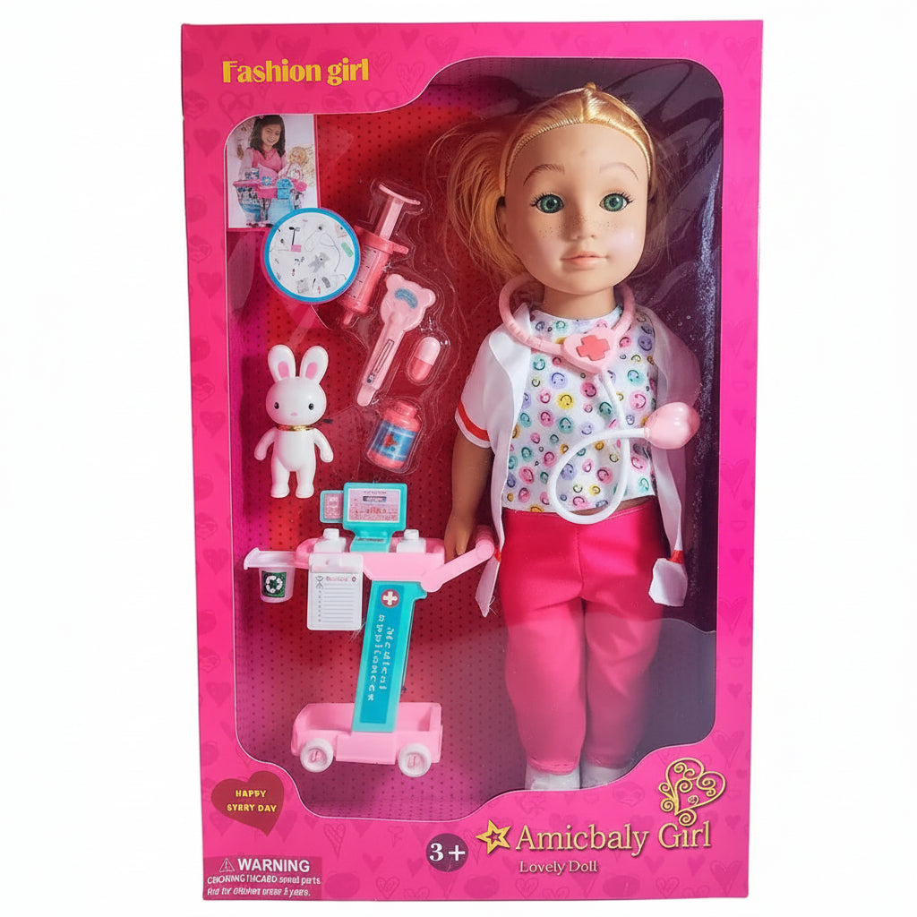 Poupée Vétérinaire / Médecin avec Chariot de Soin et Accessoires