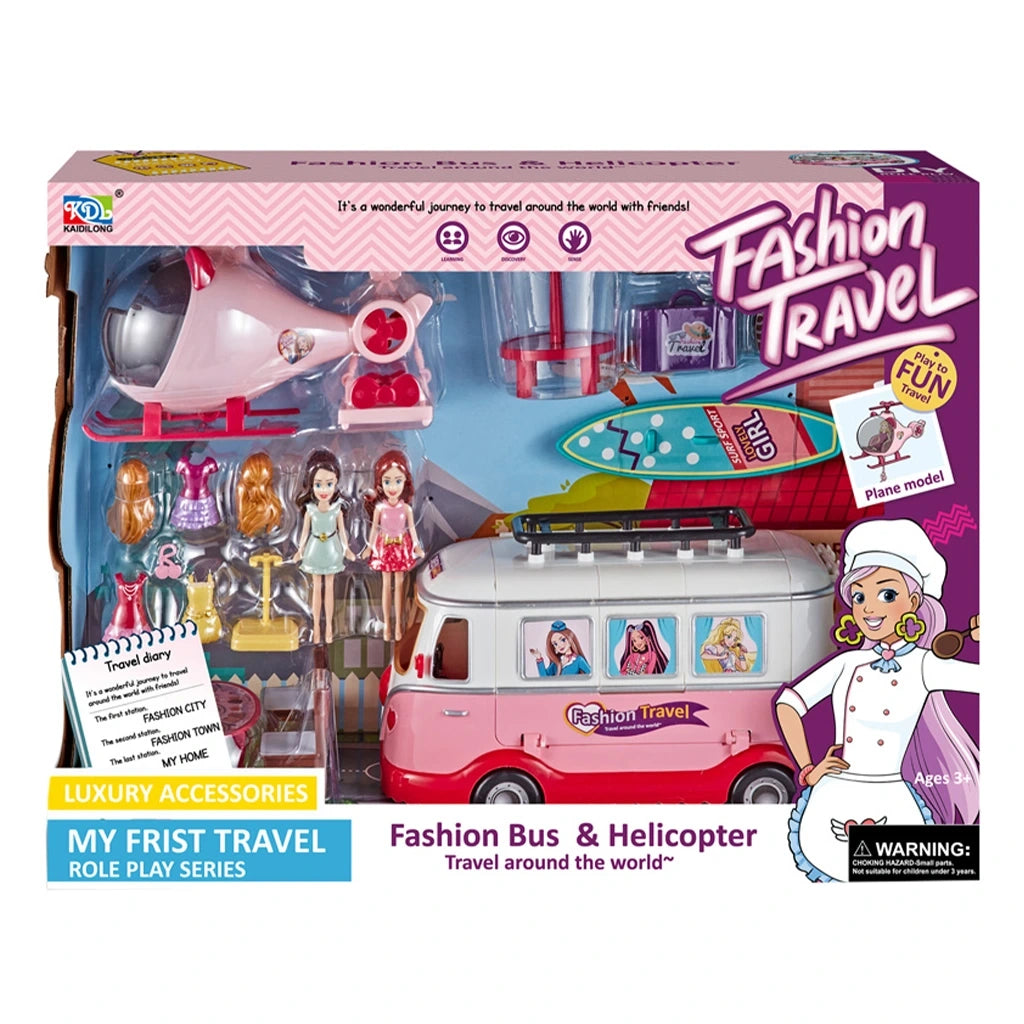 Set Karavan de Luxe & Hélicoptère – Voyage et Macéra avec Poupées et Accessoires