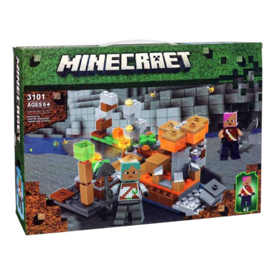 LEGO Minecraft The Abandoned Mine (21166) building set featuring Steve, a zombie, a slime, and a spider