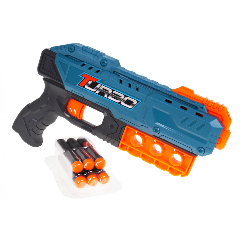 Pistolet Tactique "Turbo Attack Force" – Blaster Compact avec 6 Balles en Mousse