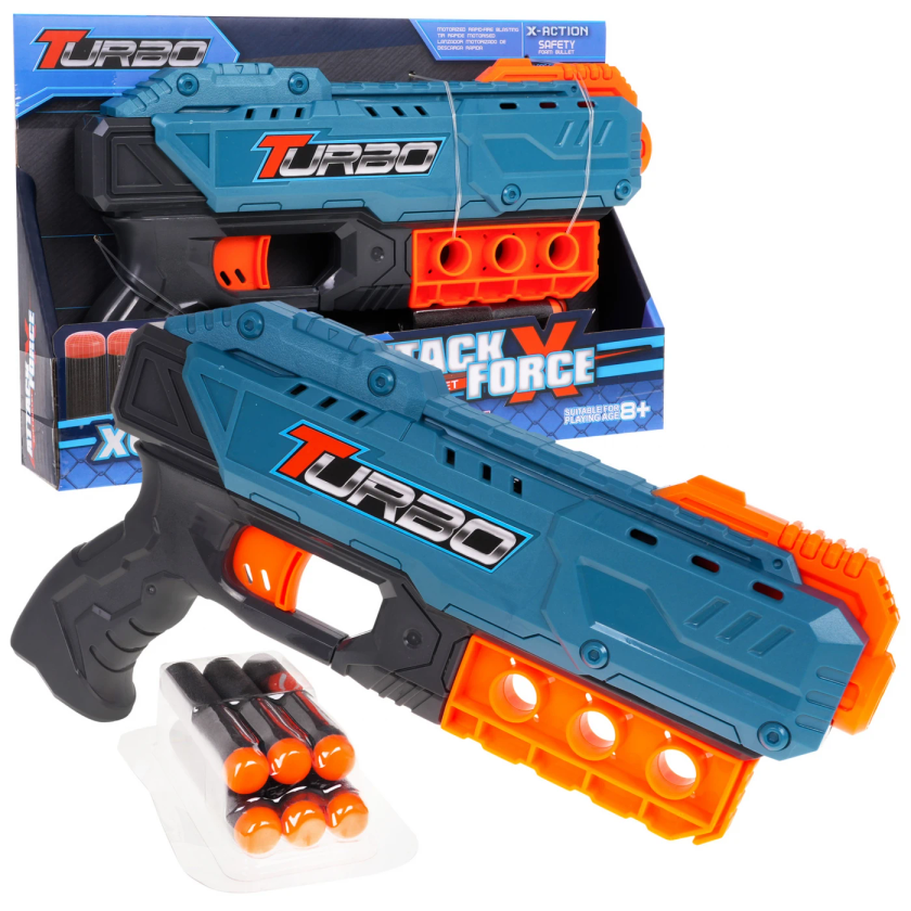 Pistolet Tactique "Turbo Attack Force" – Blaster Compact avec 6 Balles en Mousse