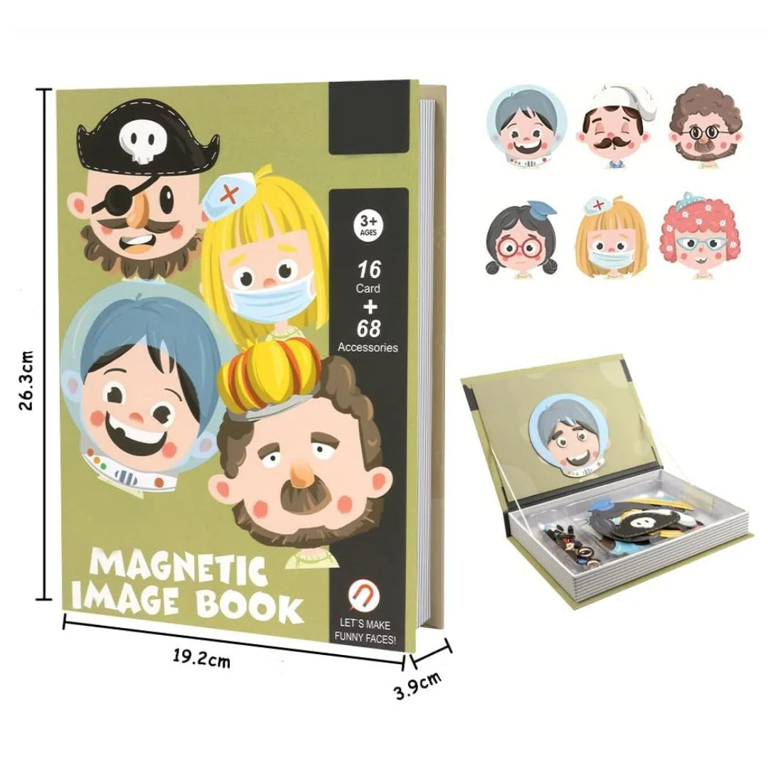 Livre Magnétique Funny Faces 84 Pièces – 16 Cartes et 68 Accessoires dès 3 Ans