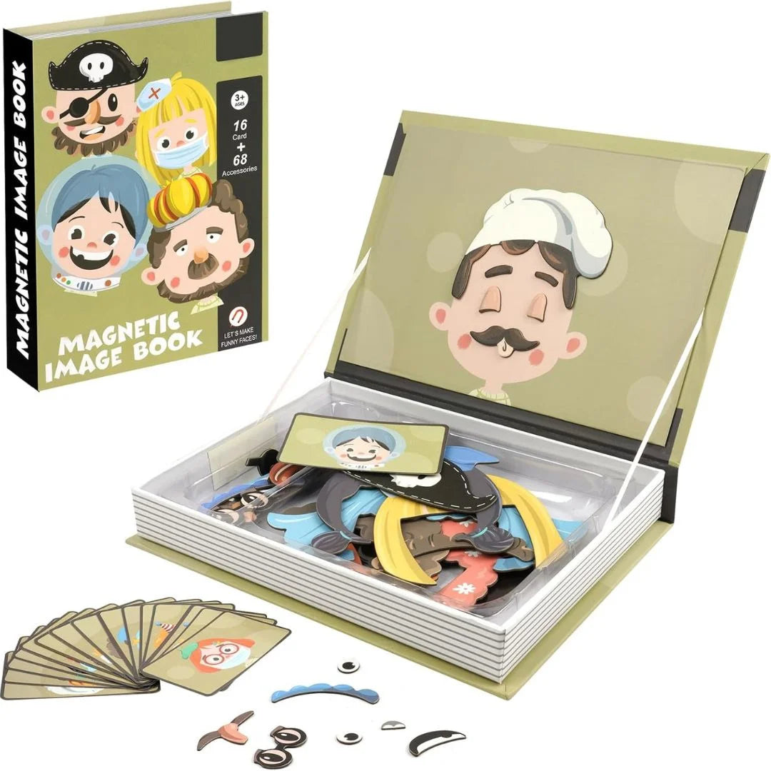 Livre Magnétique Funny Faces 84 Pièces – 16 Cartes et 68 Accessoires dès 3 Ans