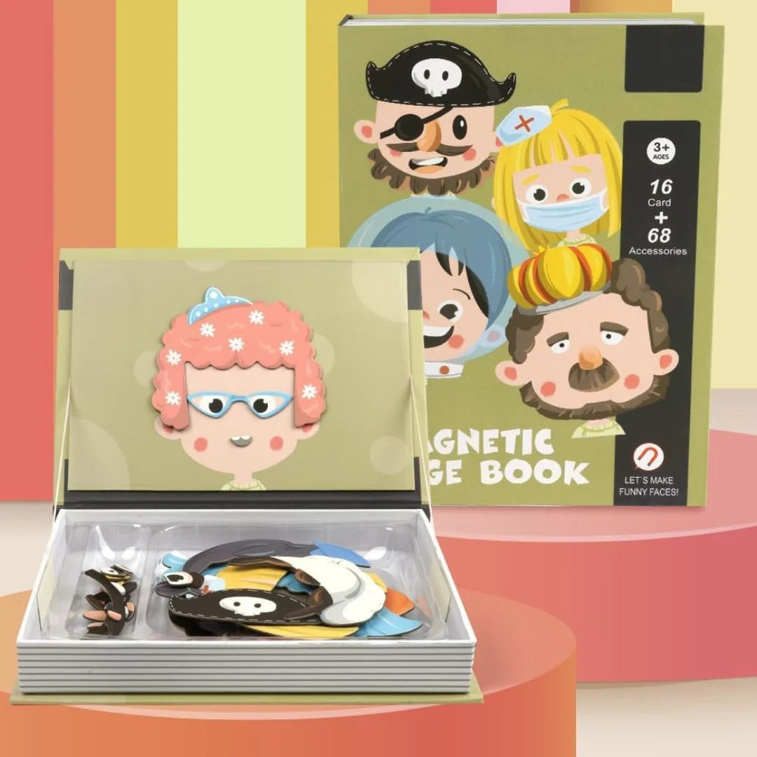 Livre Magnétique Funny Faces 84 Pièces – 16 Cartes et 68 Accessoires dès 3 Ans