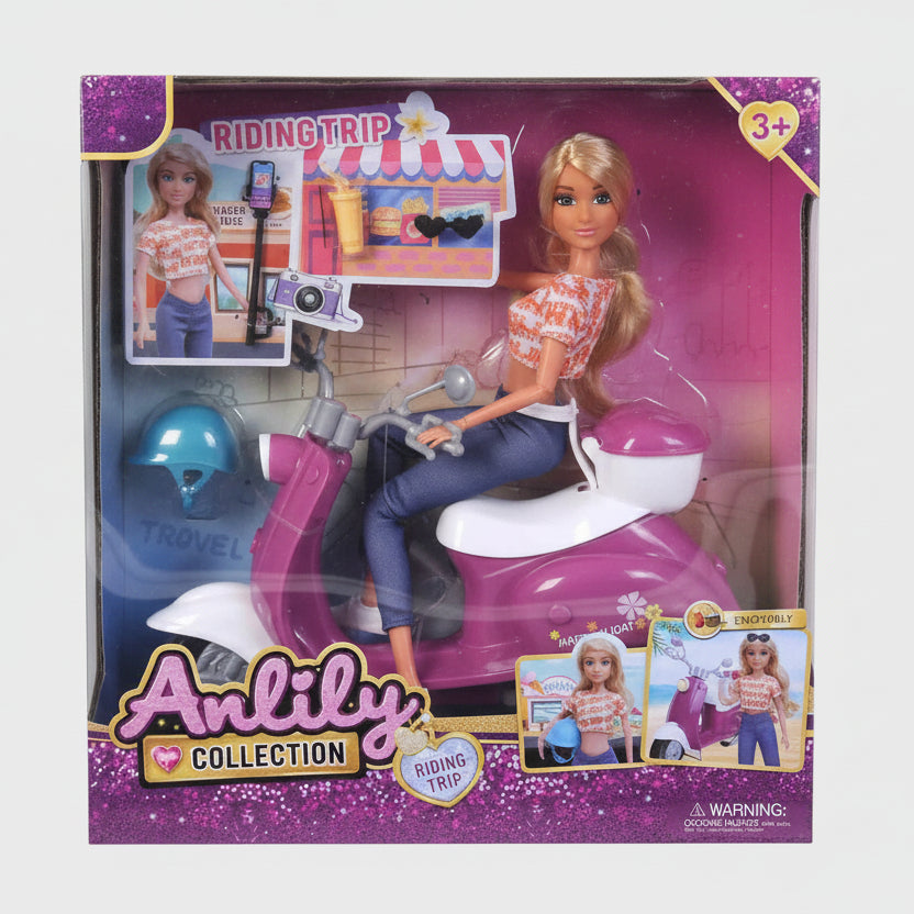 Poupée Mannequin Anlily avec Scooter Violet – Coffret "Driving Trip" avec Casque et Accessoires