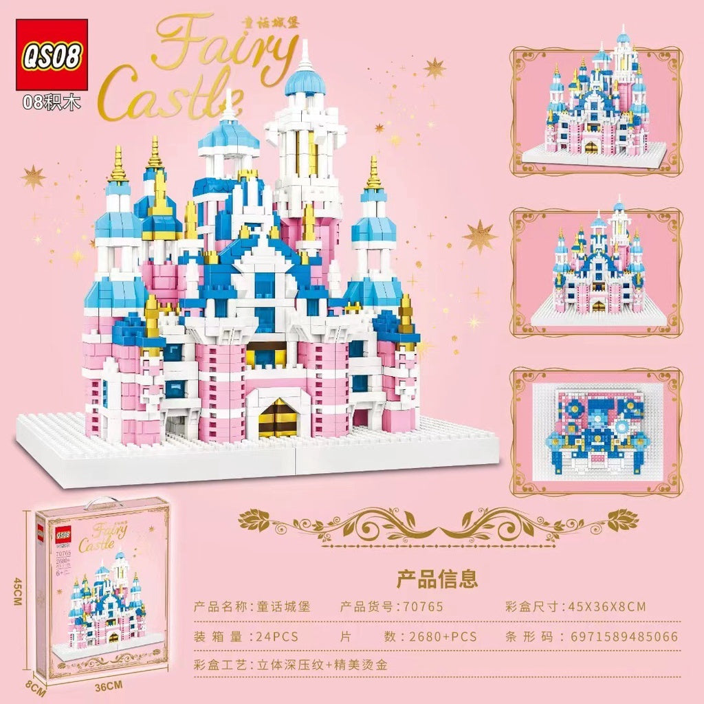 Ensemble de construction QS08 « Château de fées », avec un motif de princesse rose et bleu