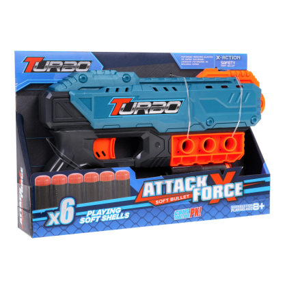 Pistolet Tactique "Turbo Attack Force" – Blaster Compact avec 6 Balles en Mousse