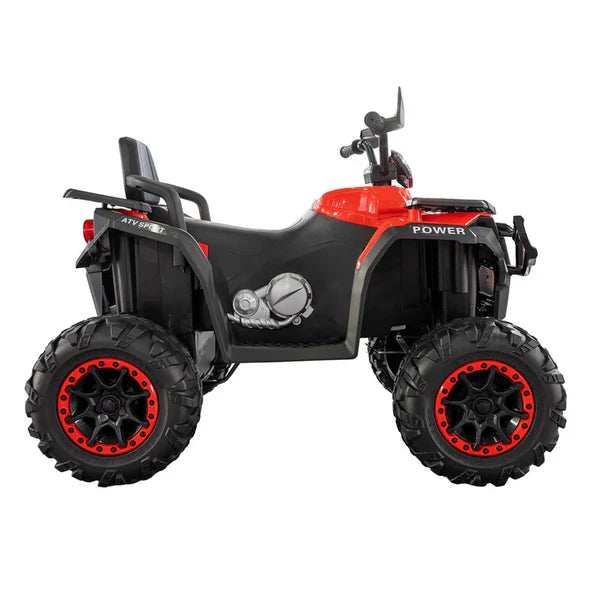 Quad Électrique Enfant Tout-Terrain Rouge & Noir – Style Aventure avec Grandes Roues