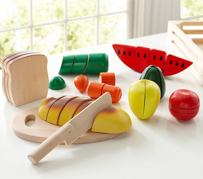Wooden Cutting Food set featuring sliceable wooden produce