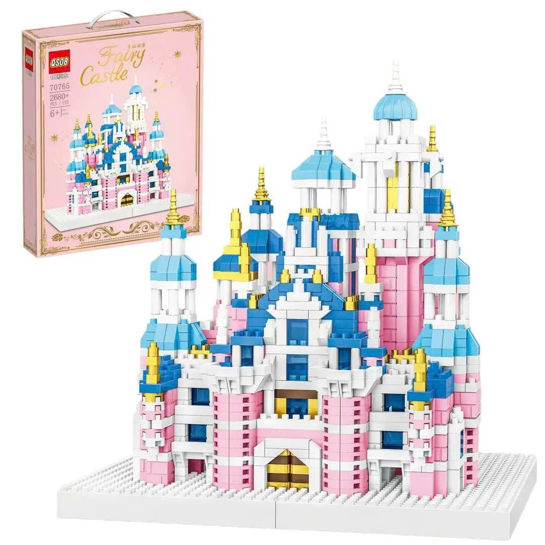 Ensemble de construction QS08 « Château de fées », avec un motif de princesse rose et bleu